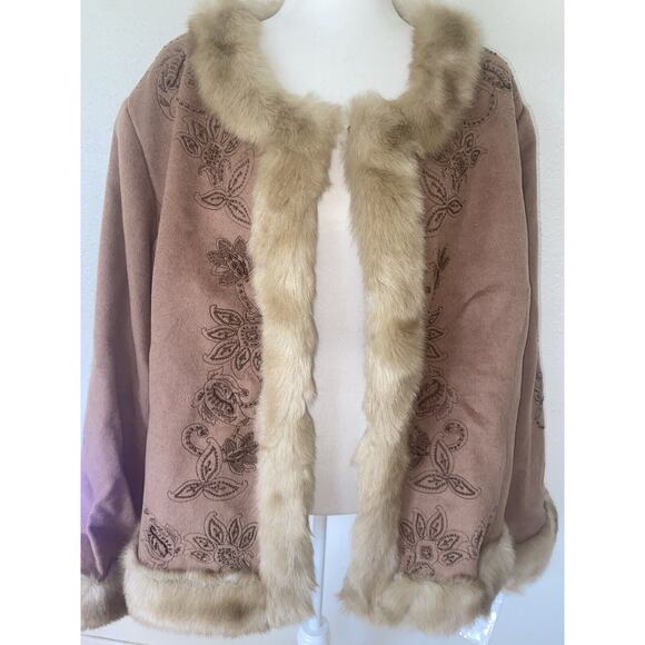 Pamela McCoy New Wool Cashmere Blend Faux Fur Jacket Tan 1X 2X Read Measurements - Picture 9 of 11